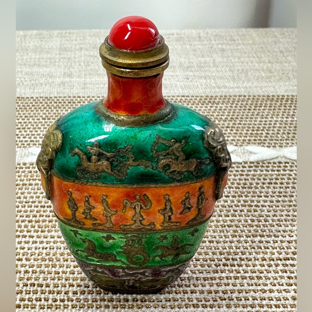 Antique Chinese Gold Gilt Brass Metal Enamel Snuff Bottle